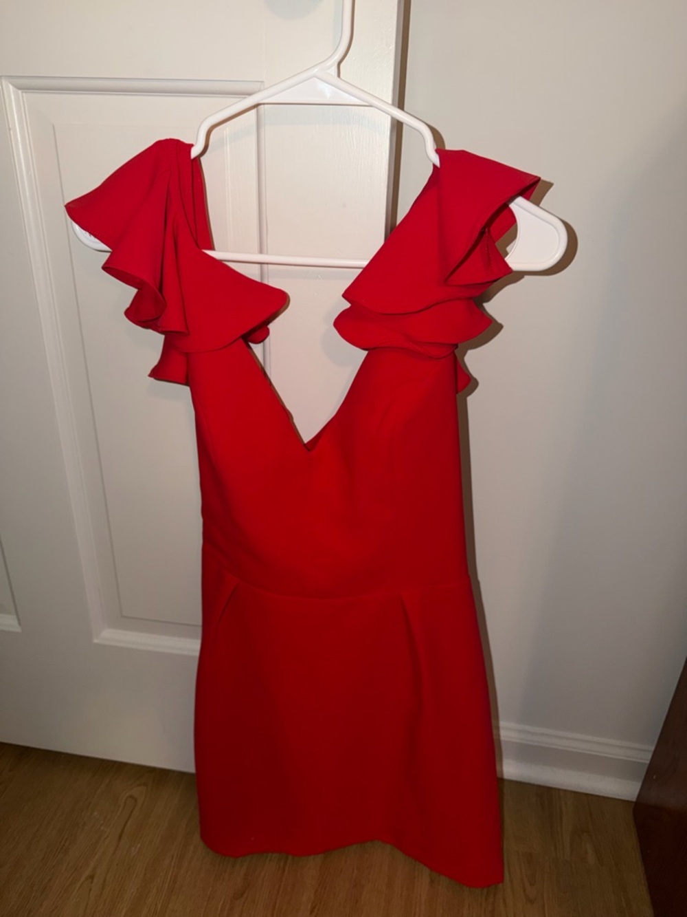 Amanda Uprichard Red Ruffle V-Neck Mini Dress